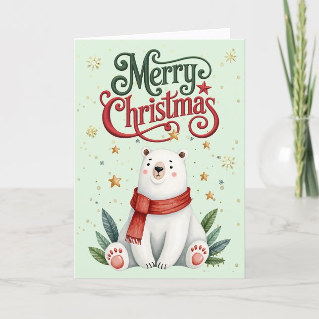 Tarjeta de Navidades de oso polar lindo (Anverso)