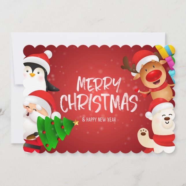 Tarjeta de Navidades de oso polar reno de Santa Pi (Anverso)