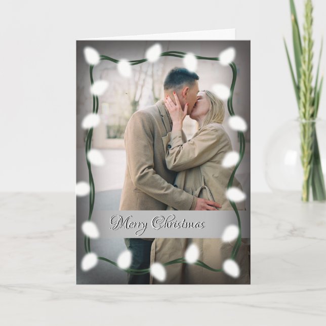 Tarjeta de Navidades de pareja con luces blancas (Anverso)