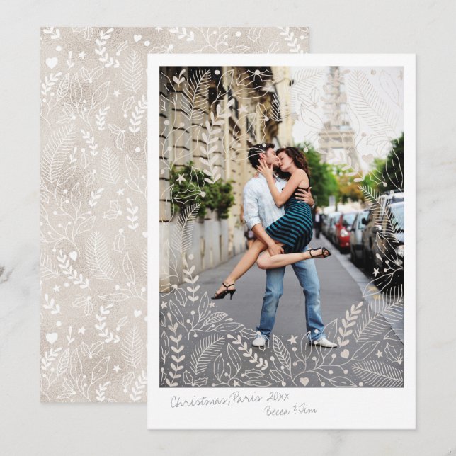 Tarjeta de Navidades de parejas de vacaciones bril (Anverso / Reverso)