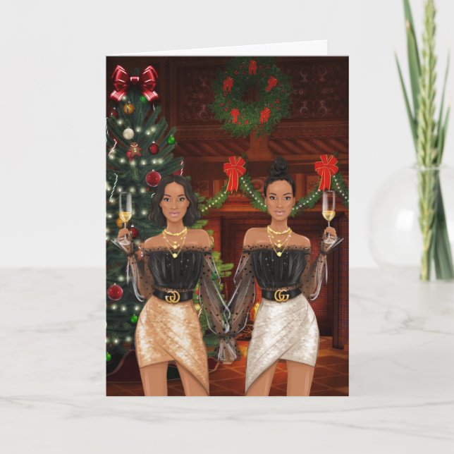 Tarjeta de Navidades de parejas gay afroamericanas (Anverso)