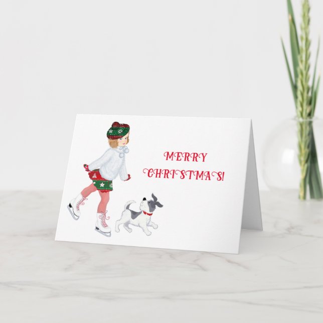 TARJETA DE NAVIDADES DE PATINAJE PARA CHICA (Anverso)