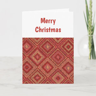 Tarjeta de Navidades de patrones de cuadrados rojo