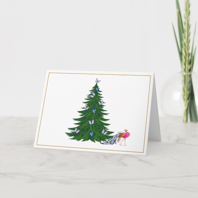 Tarjeta de Navidades de pavo real caprichosa (Anverso)