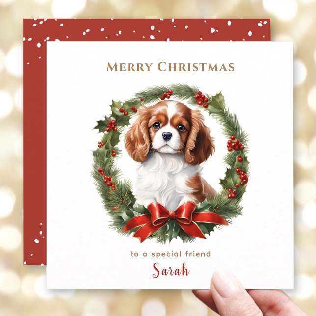 Tarjeta de Navidades de peluche Cavalier Dog Lover (Cute Christmas Cavalier Dog Lover Christmas Card)