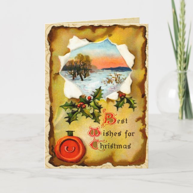 Tarjeta de Navidades de pergamino de época (Anverso)