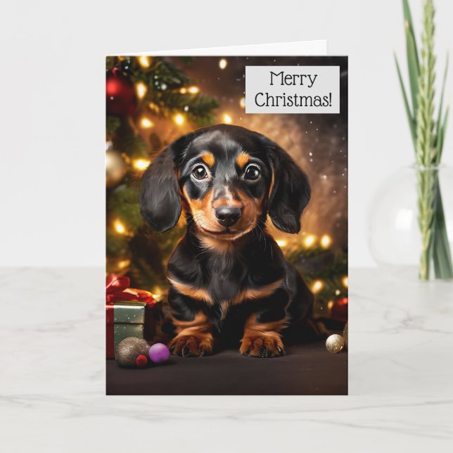 Tarjeta de Navidades de perro de cachorro de Dachs (Anverso)