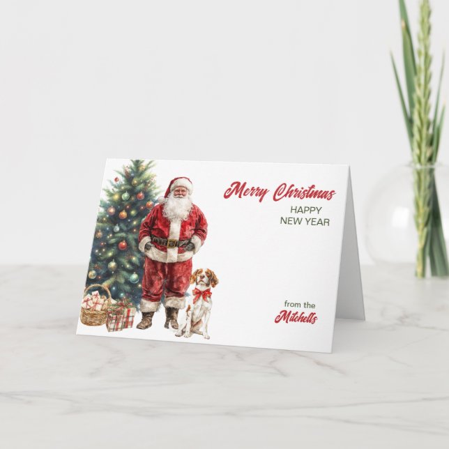 Tarjeta de Navidades de perro de Santa Claus y Bre (Anverso)