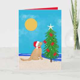 Tarjeta de Navidades de perro de Santa Dorada quie