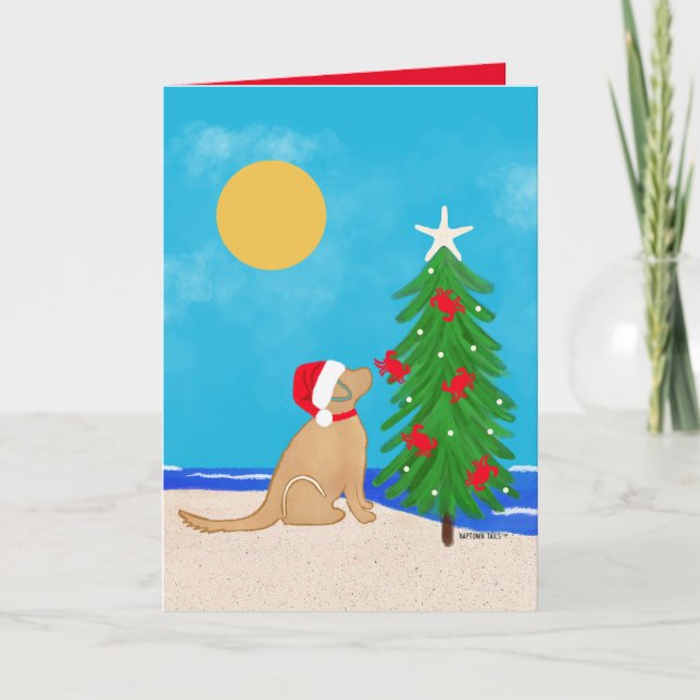 Tarjeta de Navidades de perro de Santa Dorada quie (Anverso)