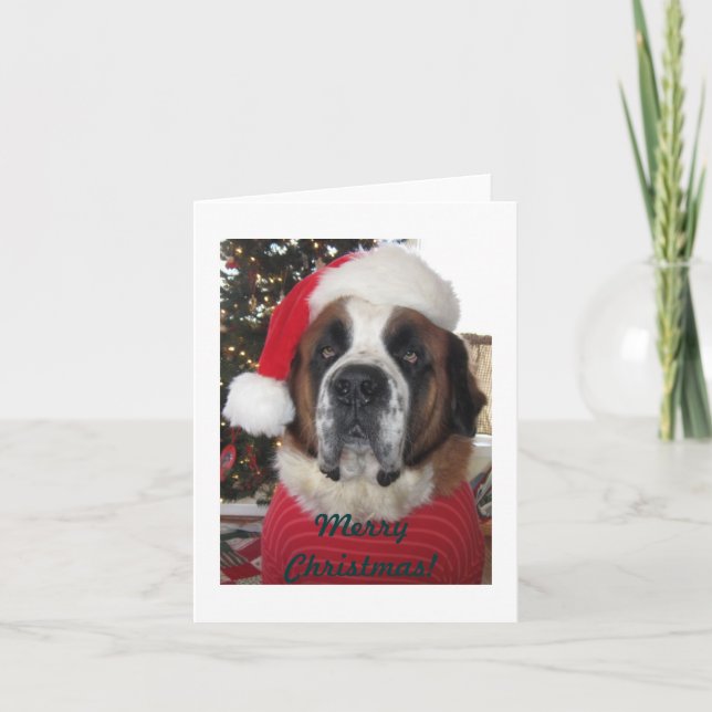 Tarjeta de Navidades de perro de Santa St. Bernard (Anverso)