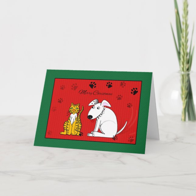 Tarjeta de Navidades de perro y gato mascota (Anverso)
