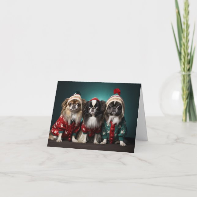 Tarjeta de Navidades de perros chinos japoneses (Anverso)