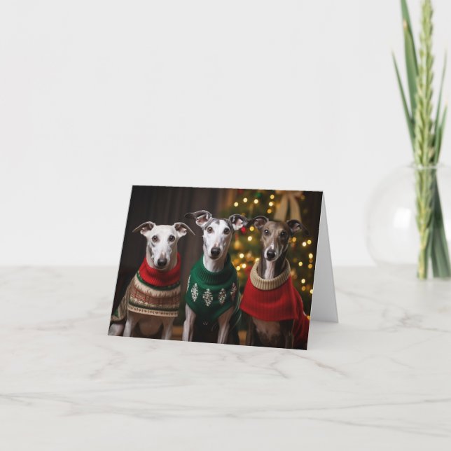 Tarjeta de Navidades de perros de Greyhound (Anverso)