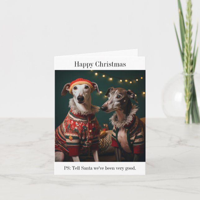 Tarjeta de Navidades de perros de Greyhound (Anverso)