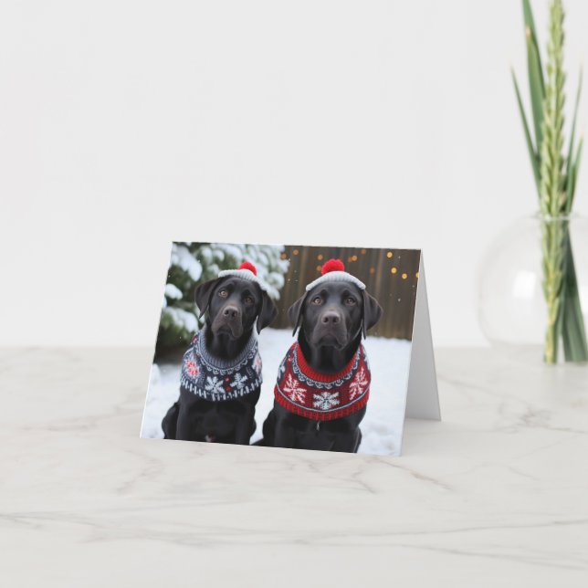 Tarjeta de Navidades de perros de Labrador Negro (Anverso)