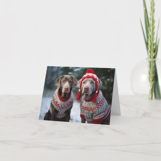 Tarjeta de Navidades de perros de Labrador Platead (Anverso)