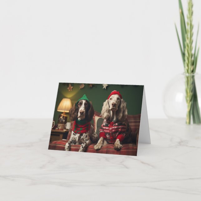 Tarjeta de Navidades de perros de Setter Inglés (Anverso)