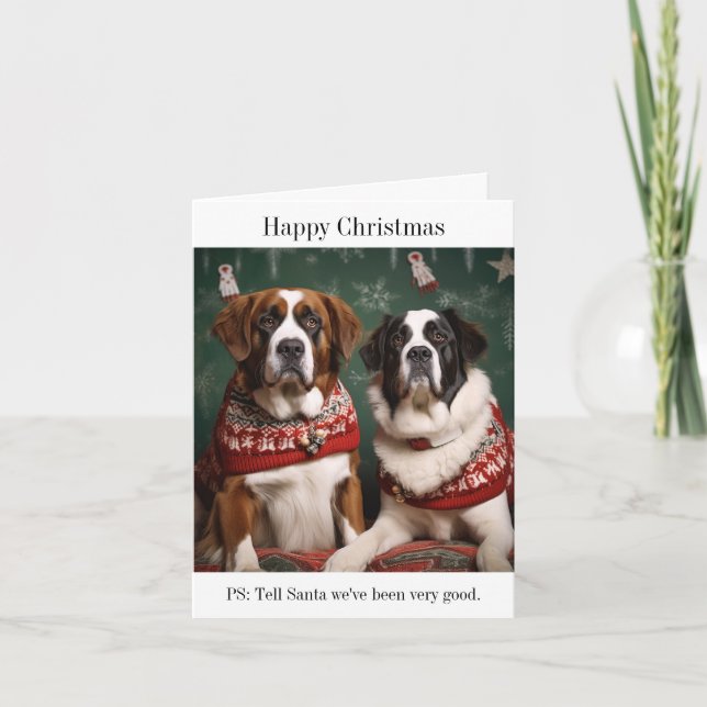 Tarjeta de Navidades de perros de St Bernard (Anverso)