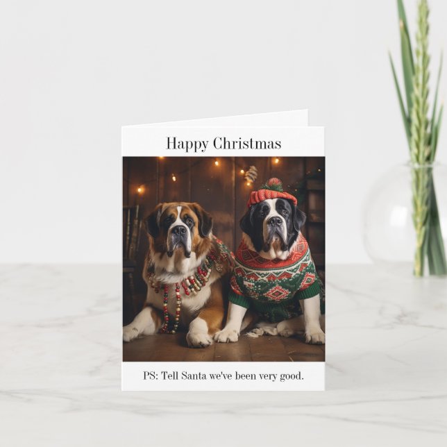Tarjeta de Navidades de perros de St Bernard (Anverso)