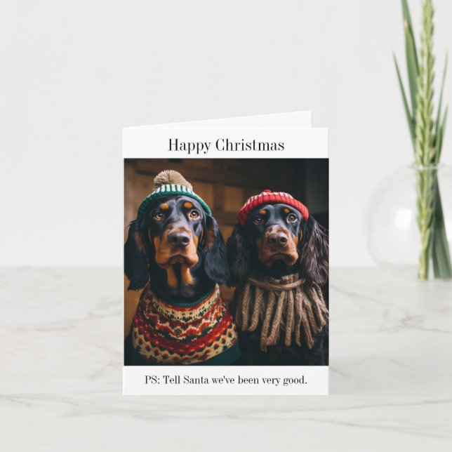 Tarjeta de Navidades de perros Gordon Setter (Anverso)