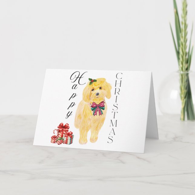 Tarjeta de Navidades de perros sentados (Anverso)