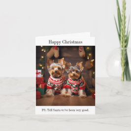 Tarjeta de Navidades de Perros Terrier de Yorkshir