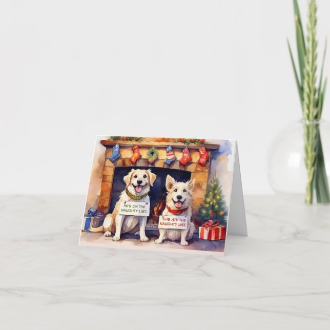 Tarjeta de Navidades de perros traviesos (Anverso)