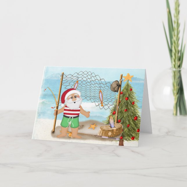 Tarjeta de Navidades de pesca Santa (Anverso)