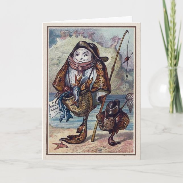 Tarjeta de Navidades de pescado victorianos de épo (Anverso)