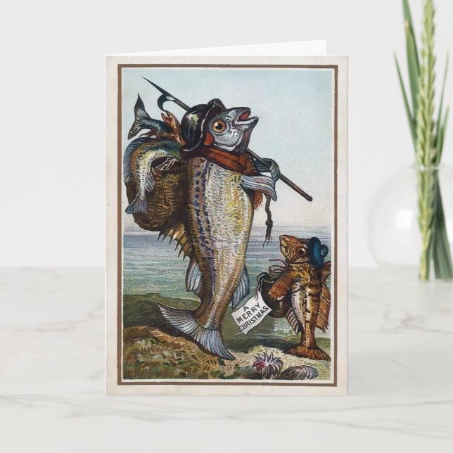 Tarjeta de Navidades de pescado victorianos de épo (Anverso)