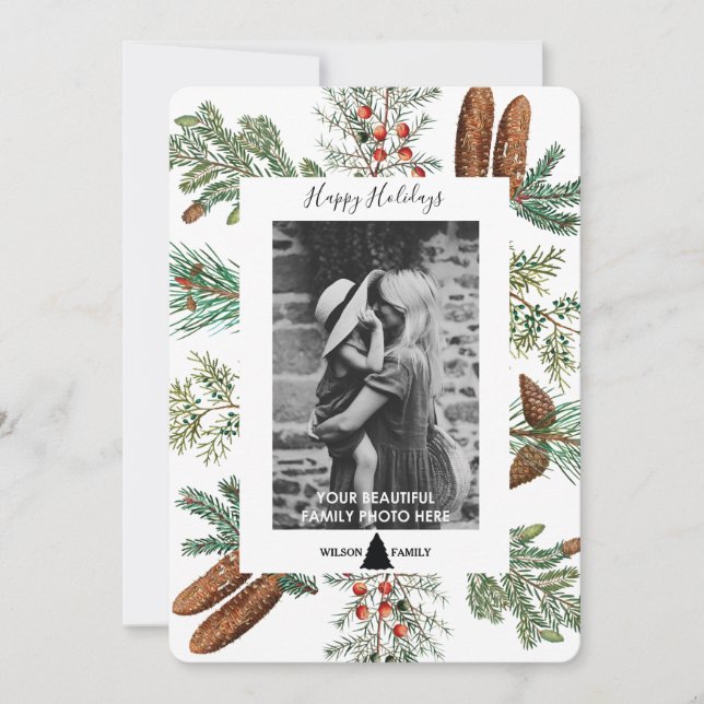 Tarjeta de Navidades de Pine de fotos familiares d (Anverso)
