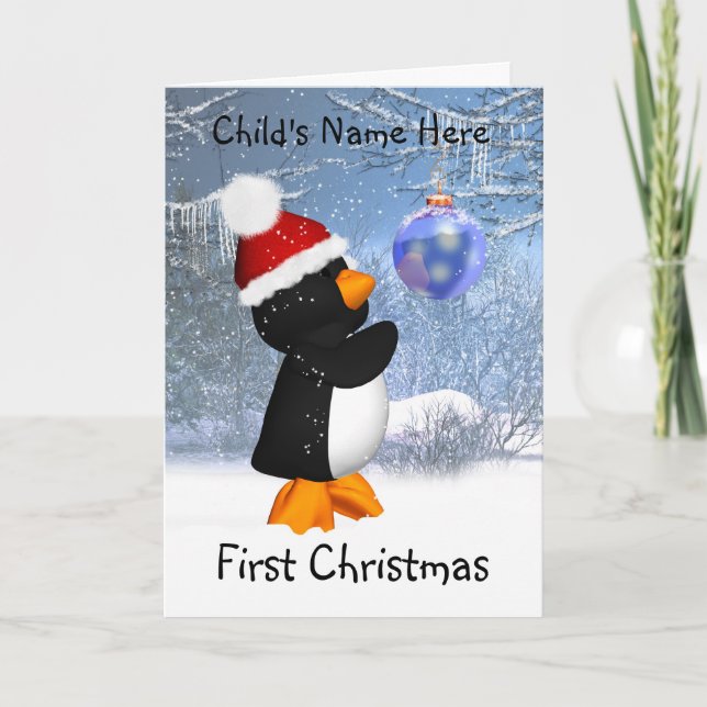 Tarjeta de Navidades de Pingüino de personalizable (Anverso)