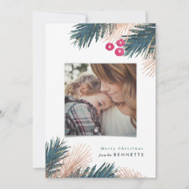 Tarjeta de Navidades de Pino Metálico y Berries