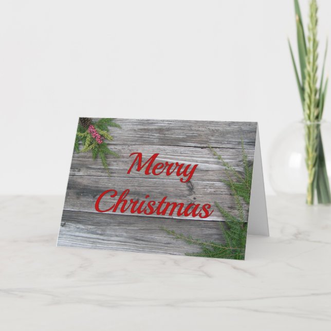 Tarjeta De Navidades De Pino Y Madera Weathered (Anverso)