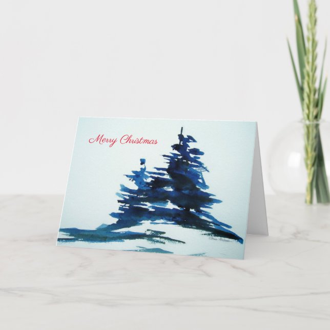 Tarjeta de Navidades de pinos azules (Anverso)