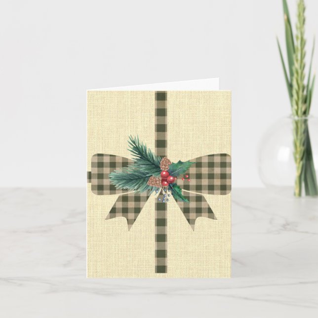 Tarjeta de Navidades de Plaid Bow para vacaciones  (Anverso)