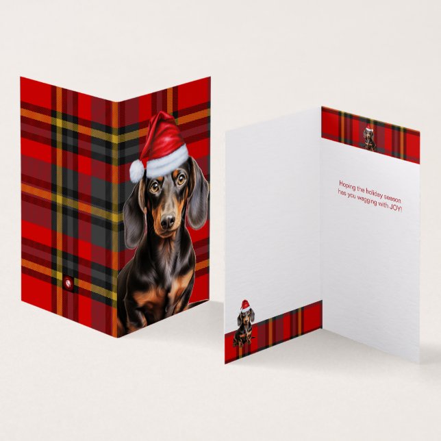 Tarjeta de Navidades de Plaid Dachshund para vacac (Interior y exterior)