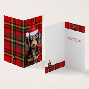 Tarjeta de Navidades de Plaid Dachshund para vacac