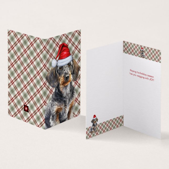 Tarjeta de Navidades de Plaid para Holiday Dachshu (Interior y exterior)