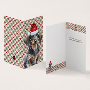 Tarjeta de Navidades de Plaid para Holiday Dachshu