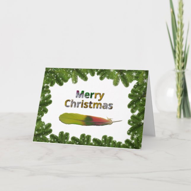 Tarjeta de Navidades de plumas de loro amazónico (Anverso)