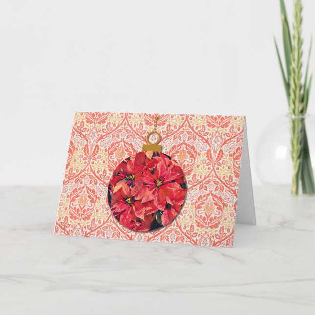 Tarjeta de Navidades de Poinsettia de Estilo Vinta (Anverso)