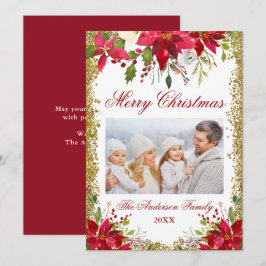 Tarjeta de Navidades de Poinsettia Floral Photo Pu
