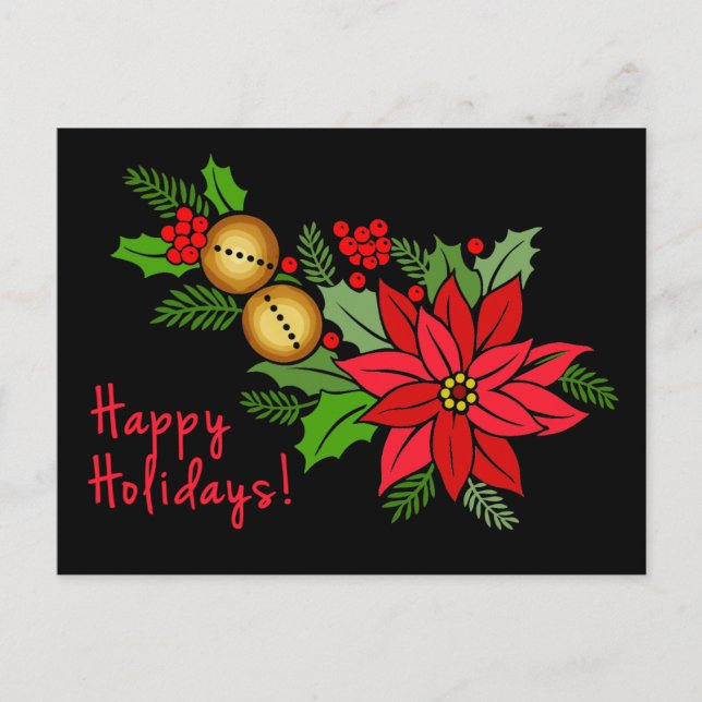 Tarjeta de Navidades de Poinsettia Negra y Roja (Anverso)