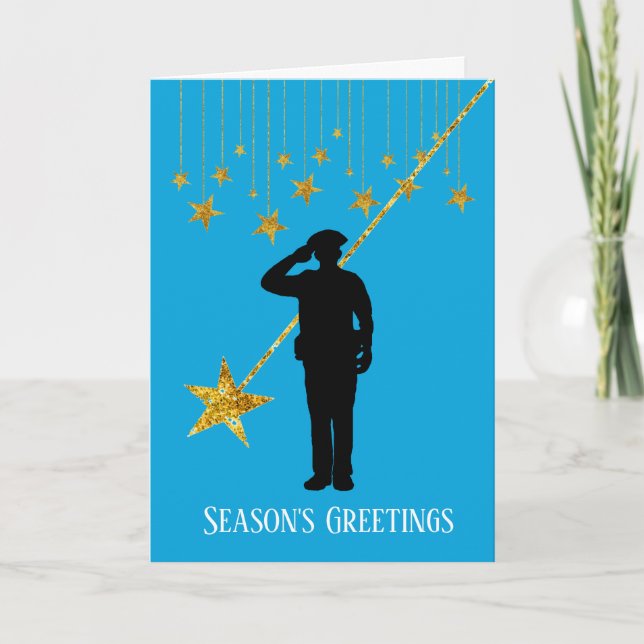 Tarjeta de Navidades de policía Silhouette y Stars (Anverso)