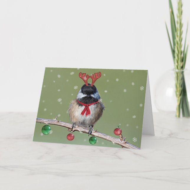 Tarjeta de Navidades de pollo con gorros negros (Anverso)