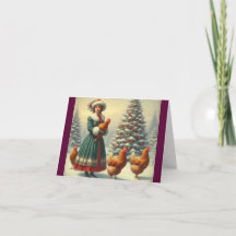 Tarjeta de Navidades de pollo de la vieja moda del