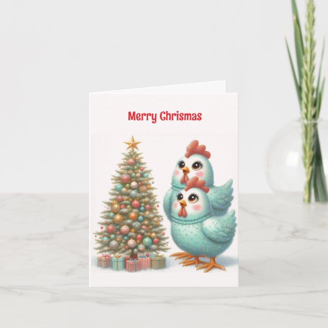 Tarjeta de Navidades de pollo lindo (Anverso)