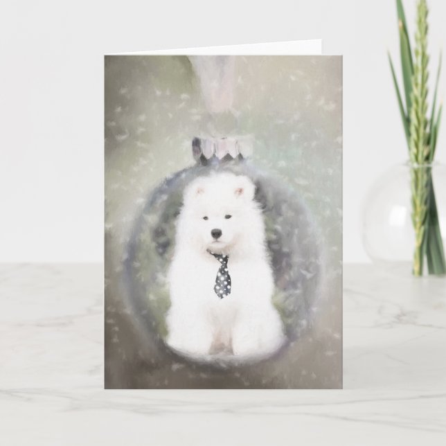 Tarjeta de Navidades de porcino de Samoyed (Anverso)
